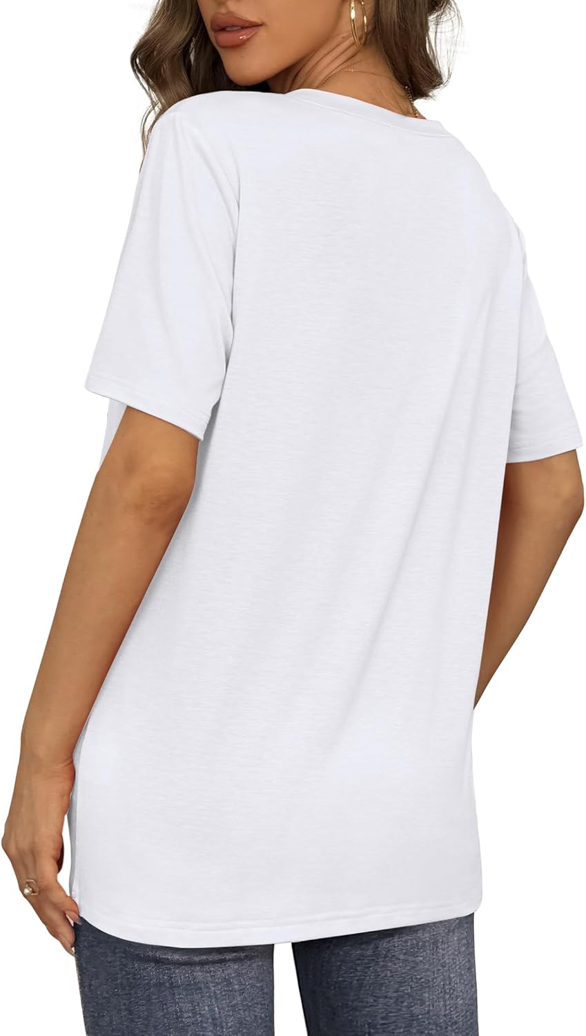 Womens T Shirts V Neck Short Sleeve Casual Loose Tees Tops 2025 Trending Now - Picture 29 of 69