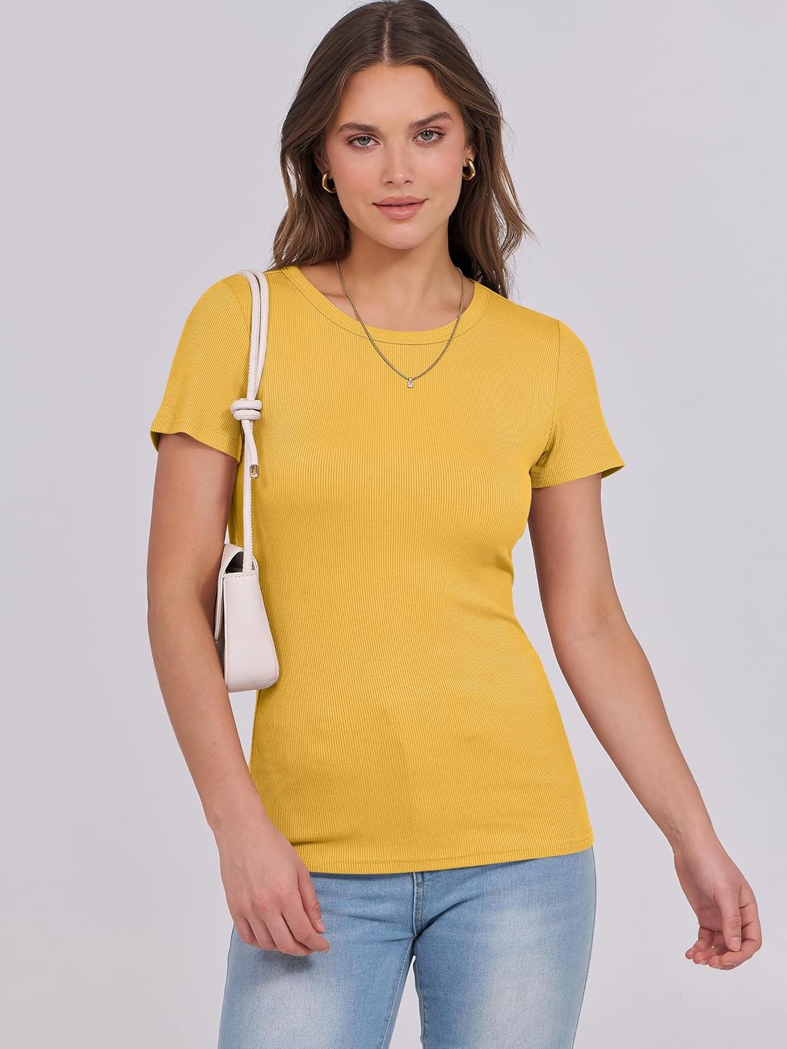 Mujeres Manga Corta Cuello Redondo Ajustado Camisas Verano Camiseta Básica Camiseta Prendas para el torso - Imagen 134 de 186