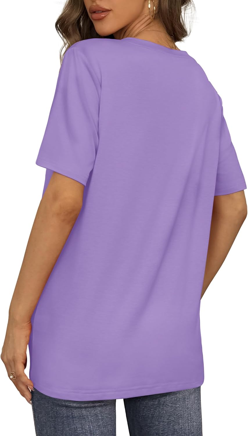 Womens T Shirts V Neck Short Sleeve Casual Loose Tees Tops 2025 Trending Now - Picture 38 of 69