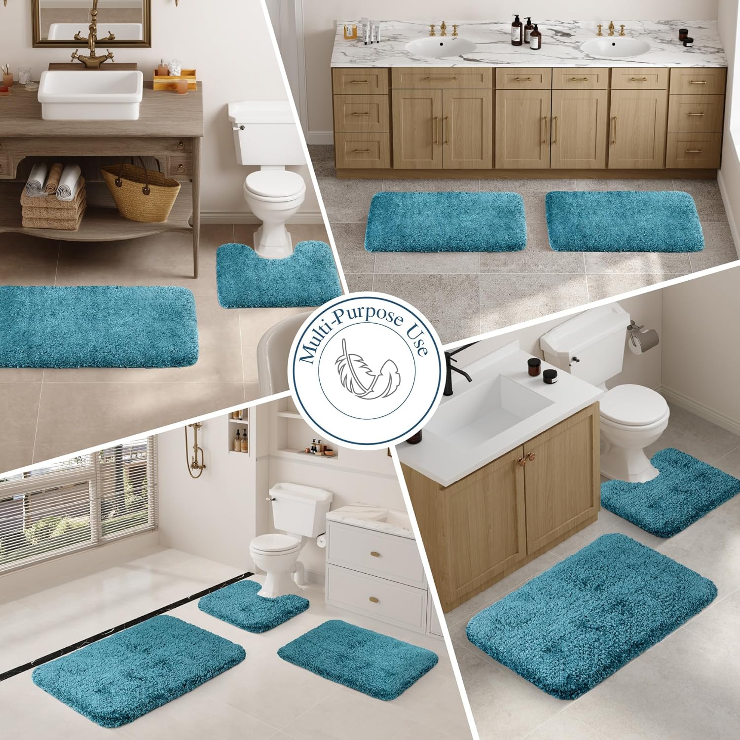 Badvorleger, rutschfeste Badematte wasserabsorbierend weich Shaggy Matte Vorleger für Dusche - Bild 184 von 290