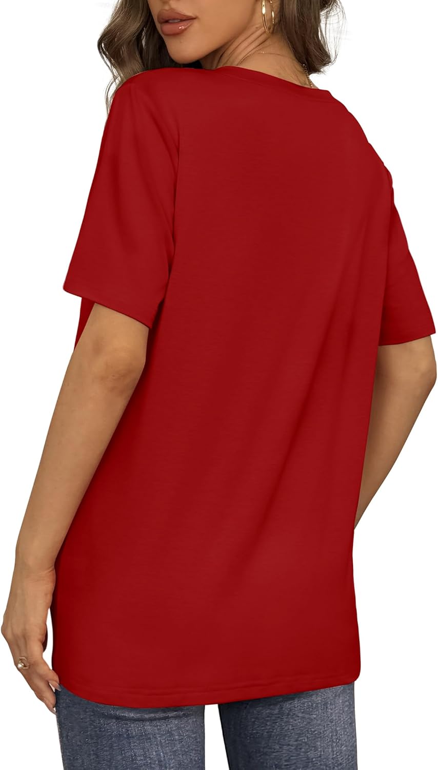Womens T Shirts V Neck Short Sleeve Casual Loose Tees Tops 2025 Trending Now - Picture 42 of 69