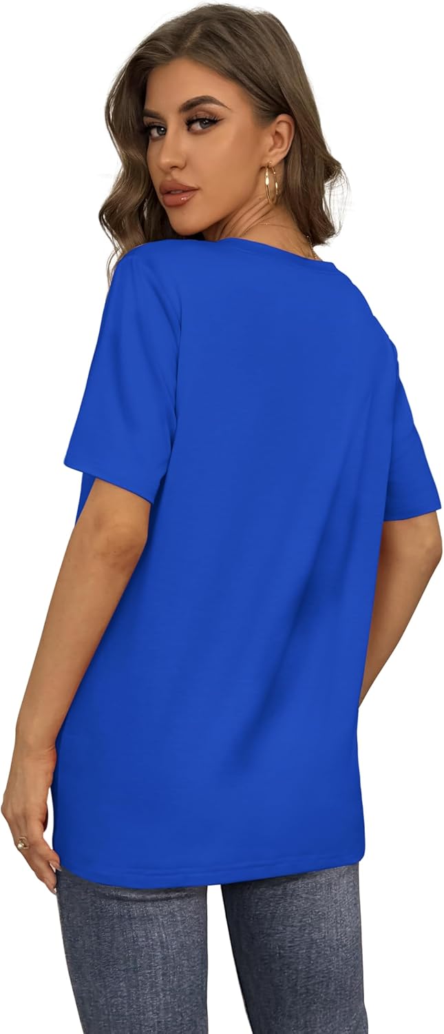 Womens T Shirts V Neck Short Sleeve Casual Loose Tees Tops 2025 Trending Now - Picture 46 of 69