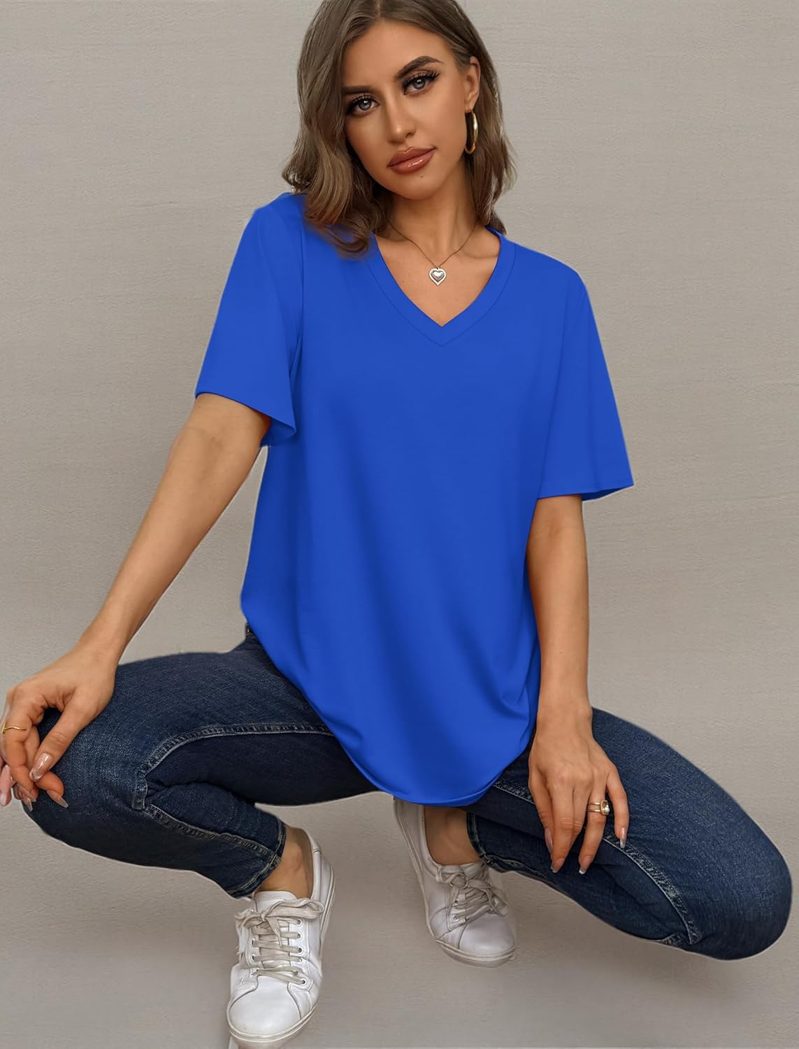 Womens T Shirts V Neck Short Sleeve Casual Loose Tees Tops 2025 Trending Now - Picture 47 of 69
