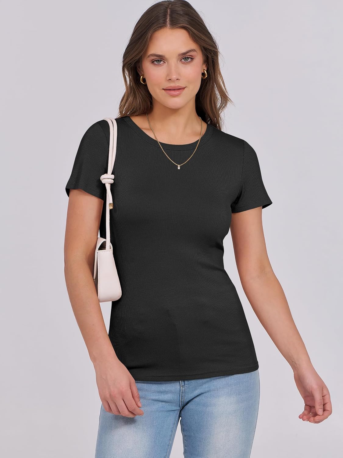 Mujeres Manga Corta Cuello Redondo Ajustado Camisas Verano Camiseta Básica Camiseta Prendas para el torso - Imagen 141 de 186