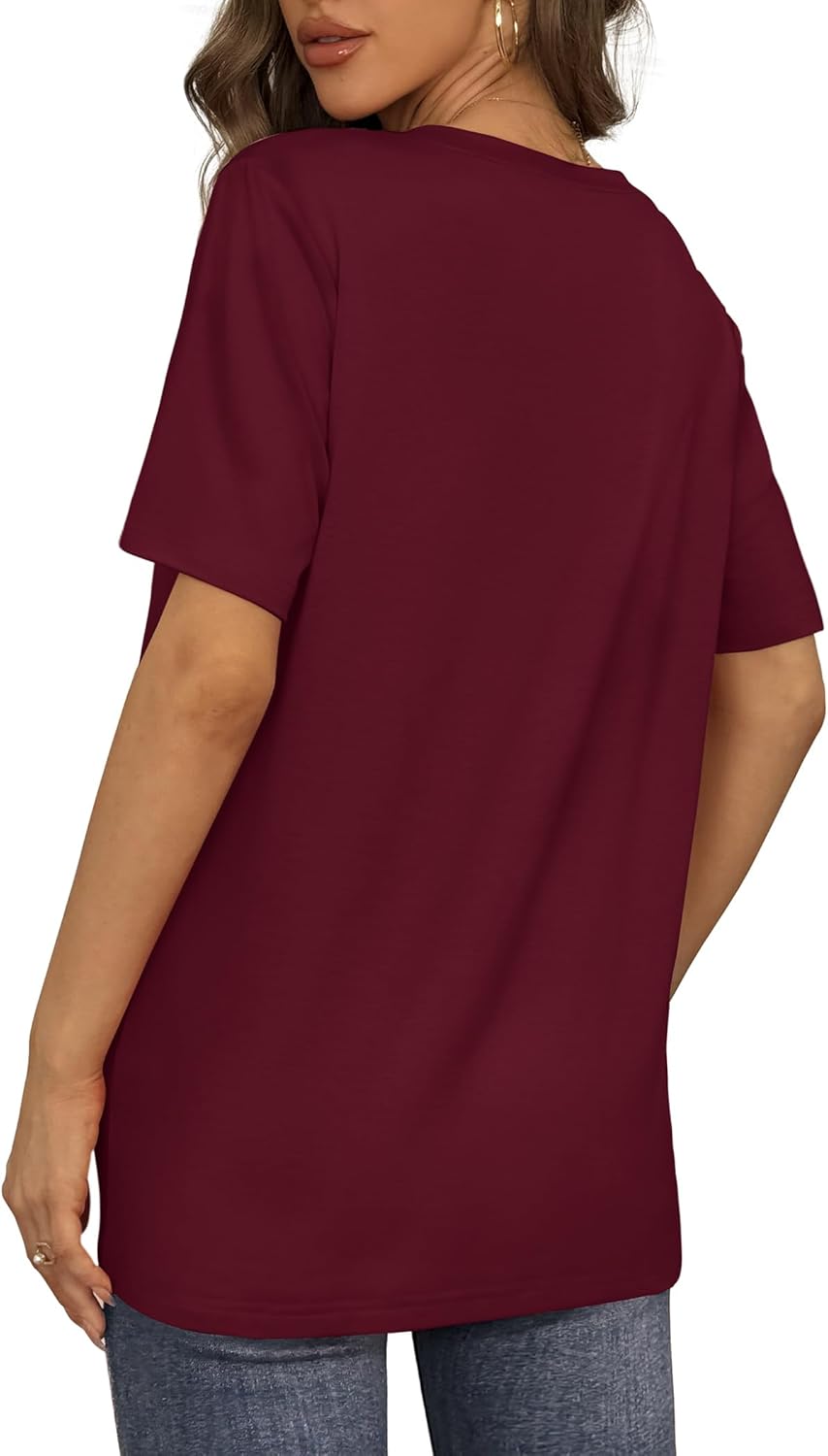 Womens T Shirts V Neck Short Sleeve Casual Loose Tees Tops 2025 Trending Now - Picture 51 of 69