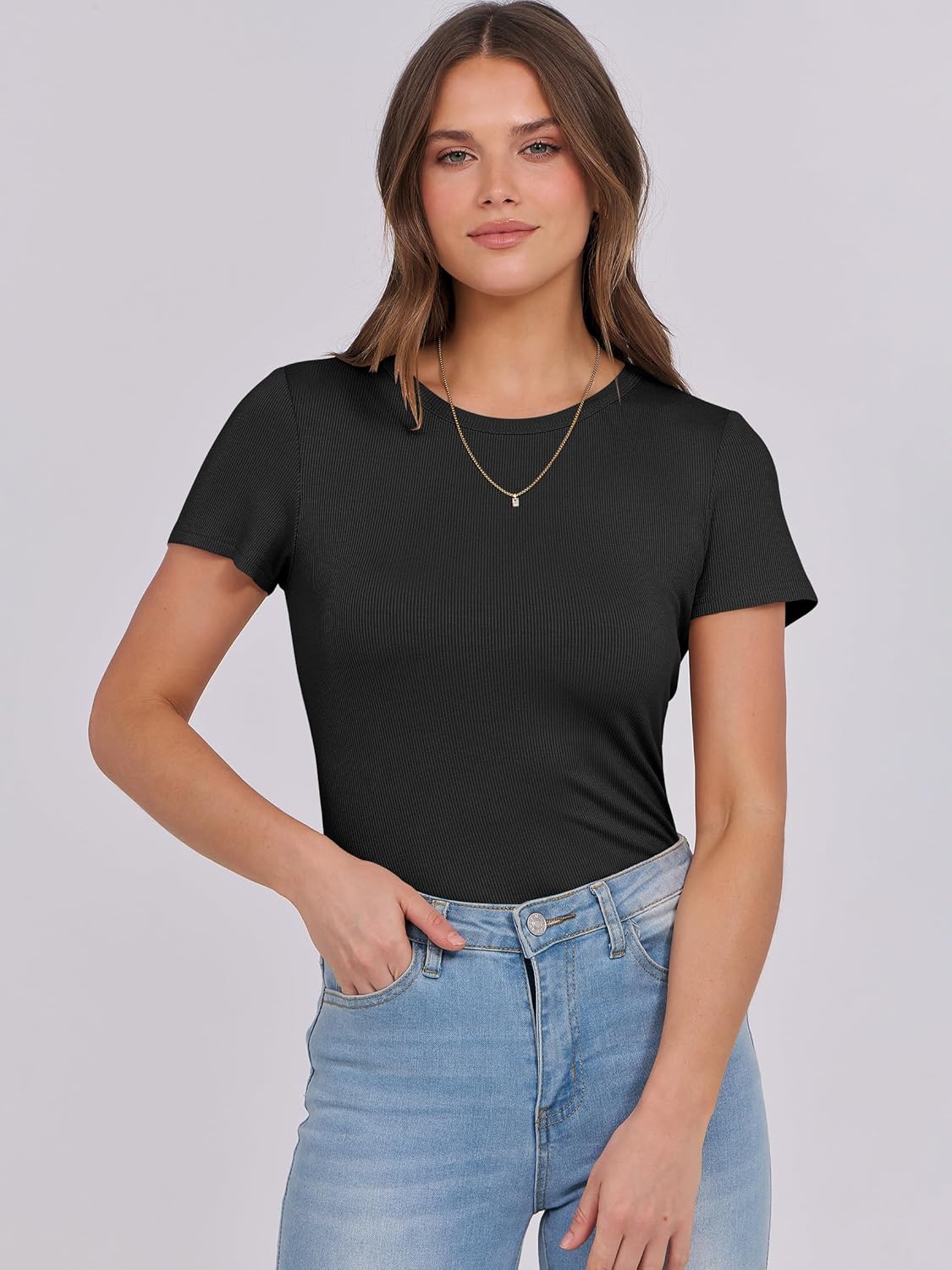 Mujeres Manga Corta Cuello Redondo Ajustado Camisas Verano Camiseta Básica Camiseta Prendas para el torso - Imagen 144 de 186