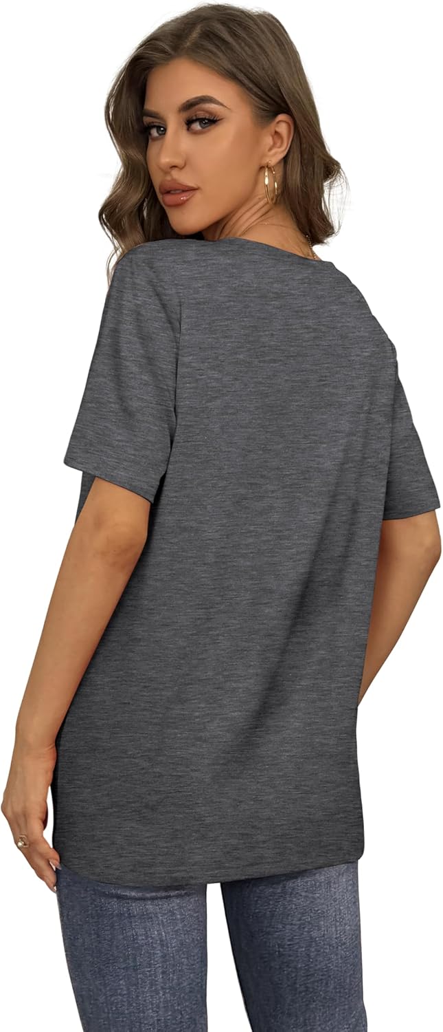 Womens T Shirts V Neck Short Sleeve Casual Loose Tees Tops 2025 Trending Now - Picture 55 of 69