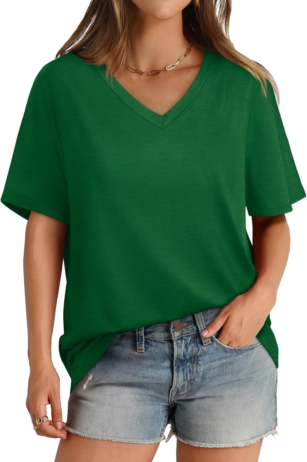 Womens T Shirts V Neck Short Sleeve Casual Loose Tees Tops 2025 Trending Now - Picture 56 of 69