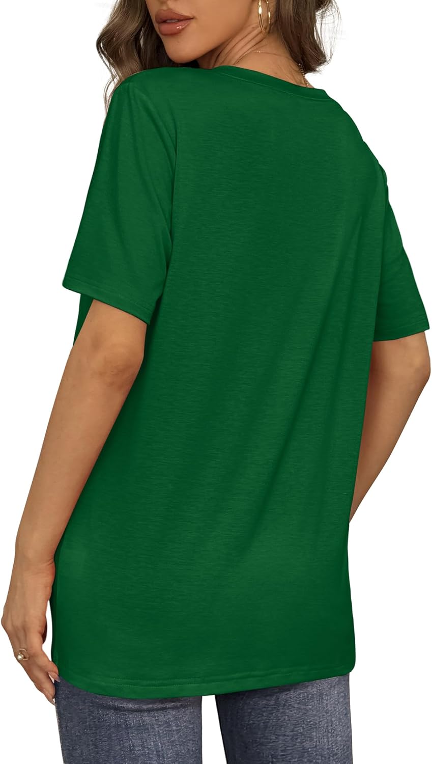 Womens T Shirts V Neck Short Sleeve Casual Loose Tees Tops 2025 Trending Now - Picture 60 of 69