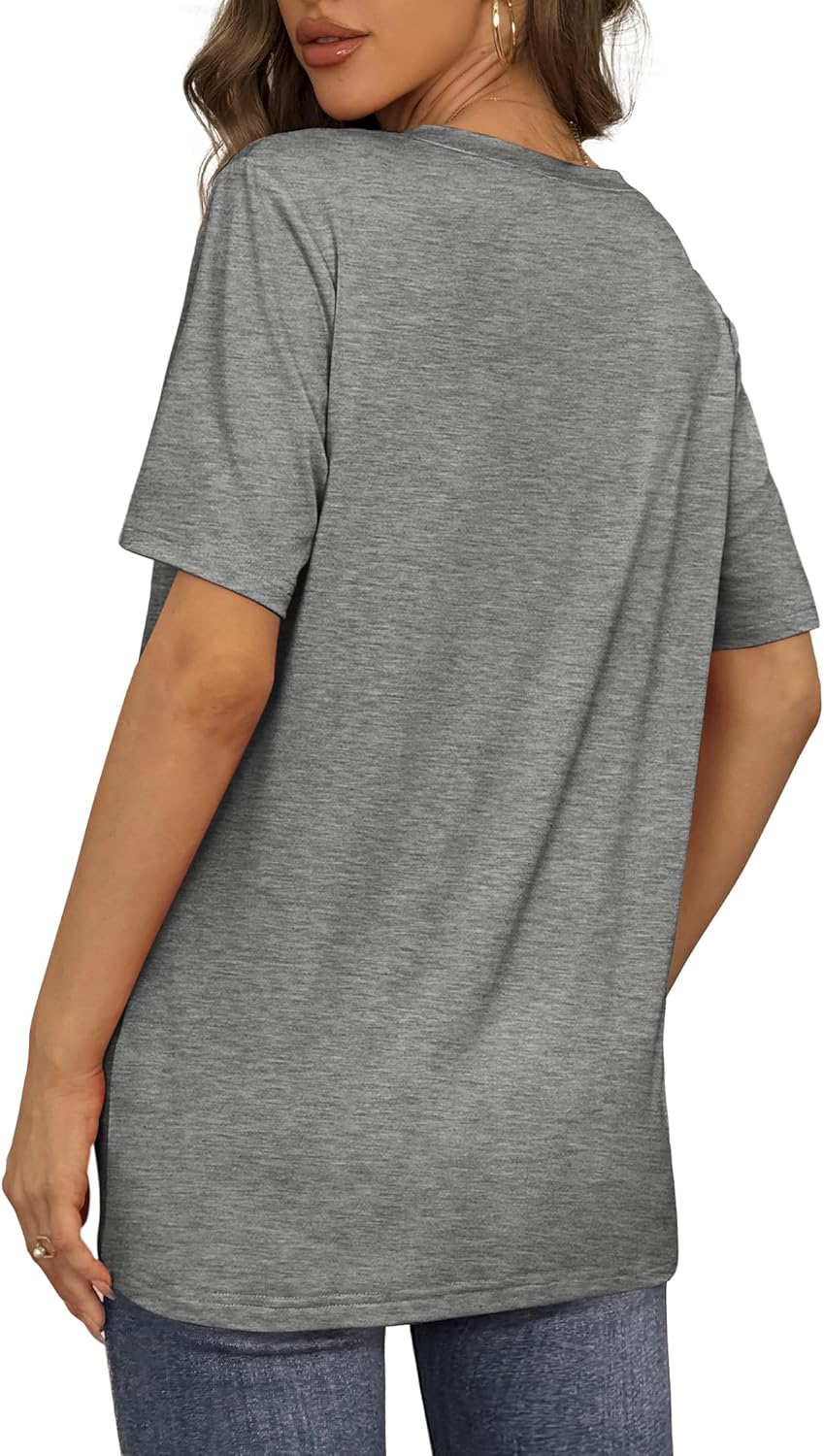 Womens T Shirts V Neck Short Sleeve Casual Loose Tees Tops 2025 Trending Now - Picture 69 of 69