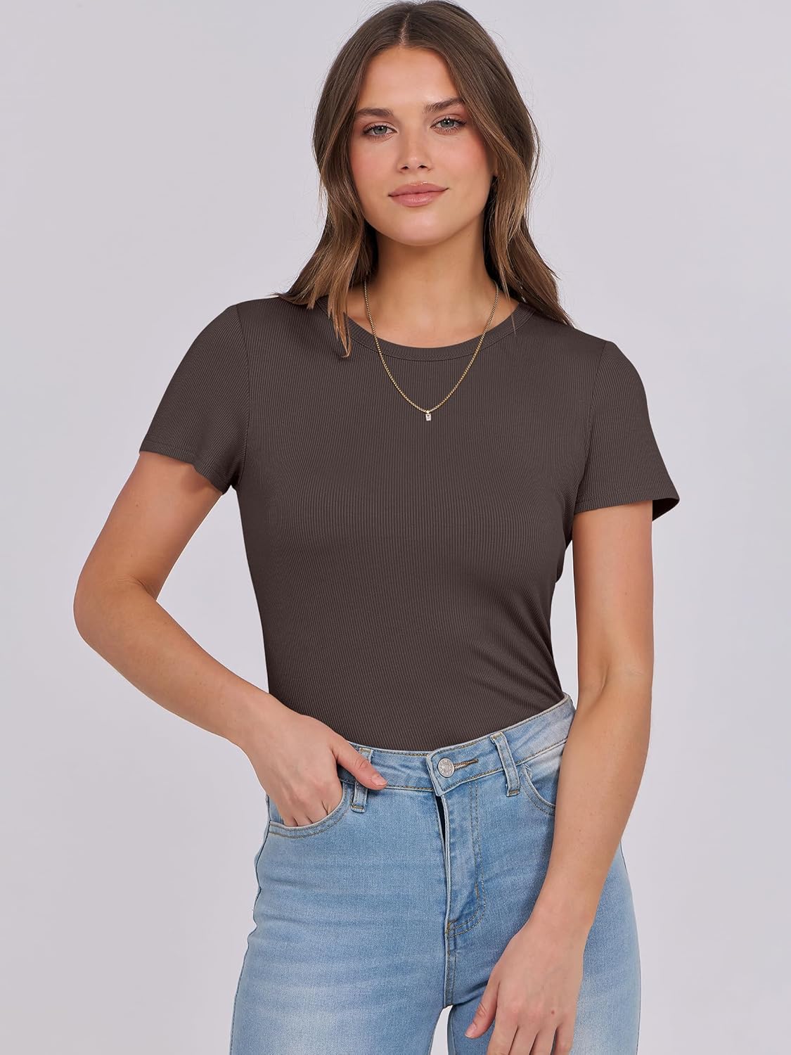 Mujeres Manga Corta Cuello Redondo Ajustado Camisas Verano Camiseta Básica Camiseta Prendas para el torso - Imagen 151 de 186
