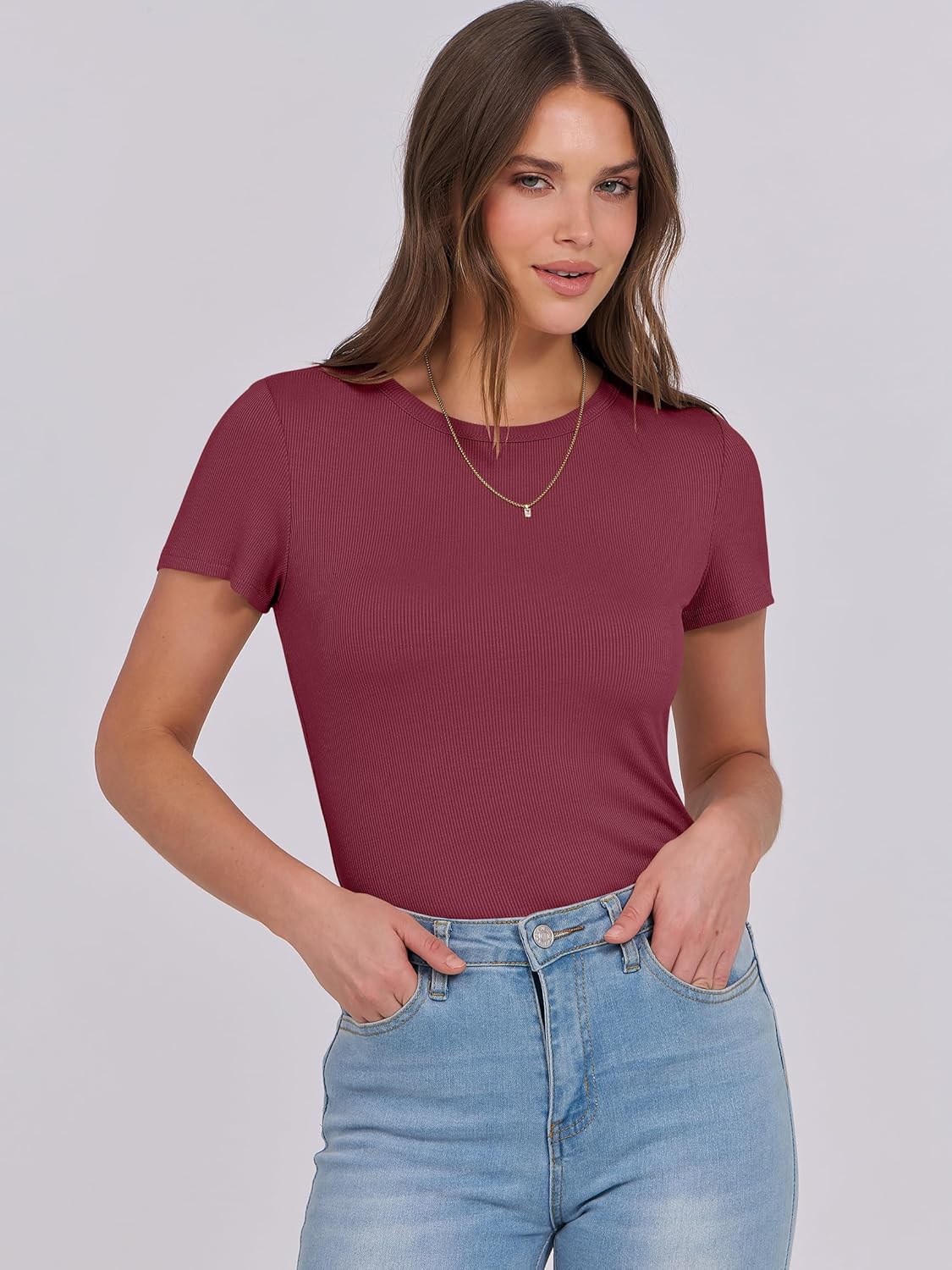 Mujeres Manga Corta Cuello Redondo Ajustado Camisas Verano Camiseta Básica Camiseta Prendas para el torso - Imagen 153 de 186