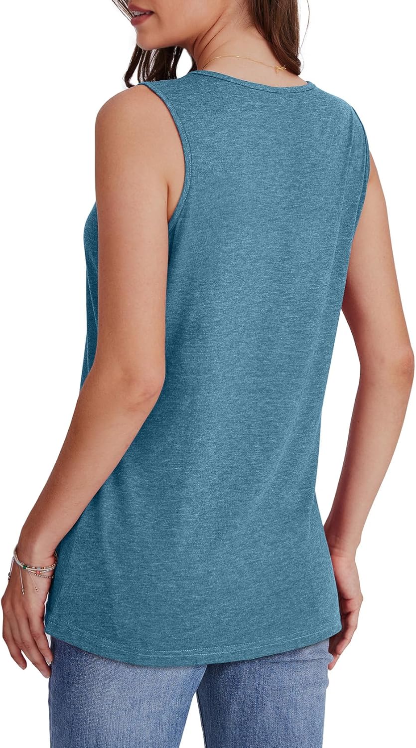 Tank Tops for Women Summer V Neck T Shirts Trendy Sleeveless Basic Tee Loose Fit - Picture 75 of 85