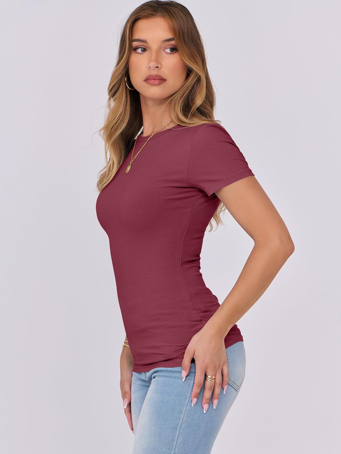 Mujeres Manga Corta Cuello Redondo Ajustado Camisas Verano Camiseta Básica Camiseta Prendas para el torso - Imagen 156 de 186