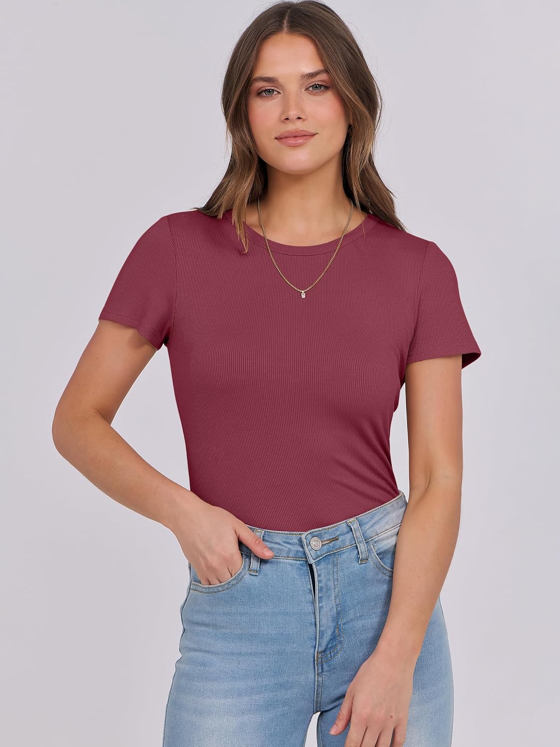 Mujeres Manga Corta Cuello Redondo Ajustado Camisas Verano Camiseta Básica Camiseta Prendas para el torso - Imagen 158 de 186