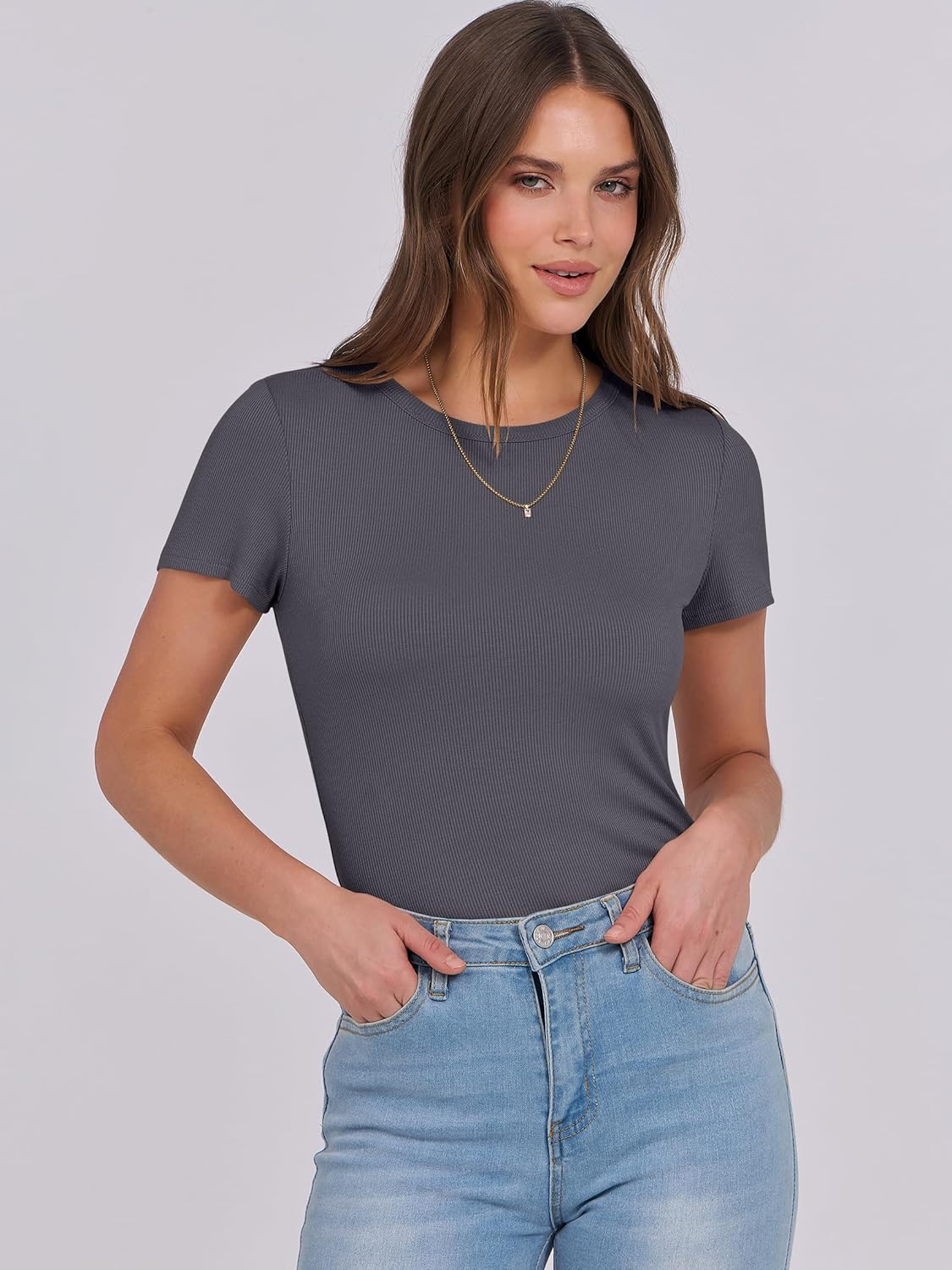 Mujeres Manga Corta Cuello Redondo Ajustado Camisas Verano Camiseta Básica Camiseta Prendas para el torso - Imagen 160 de 186