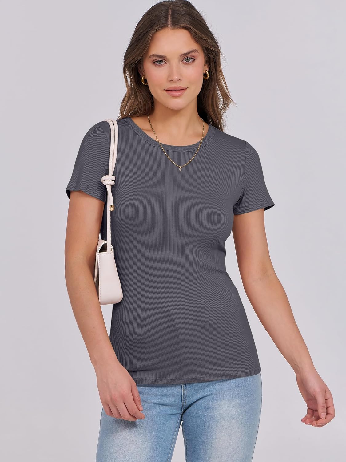 Mujeres Manga Corta Cuello Redondo Ajustado Camisas Verano Camiseta Básica Camiseta Prendas para el torso - Imagen 162 de 186