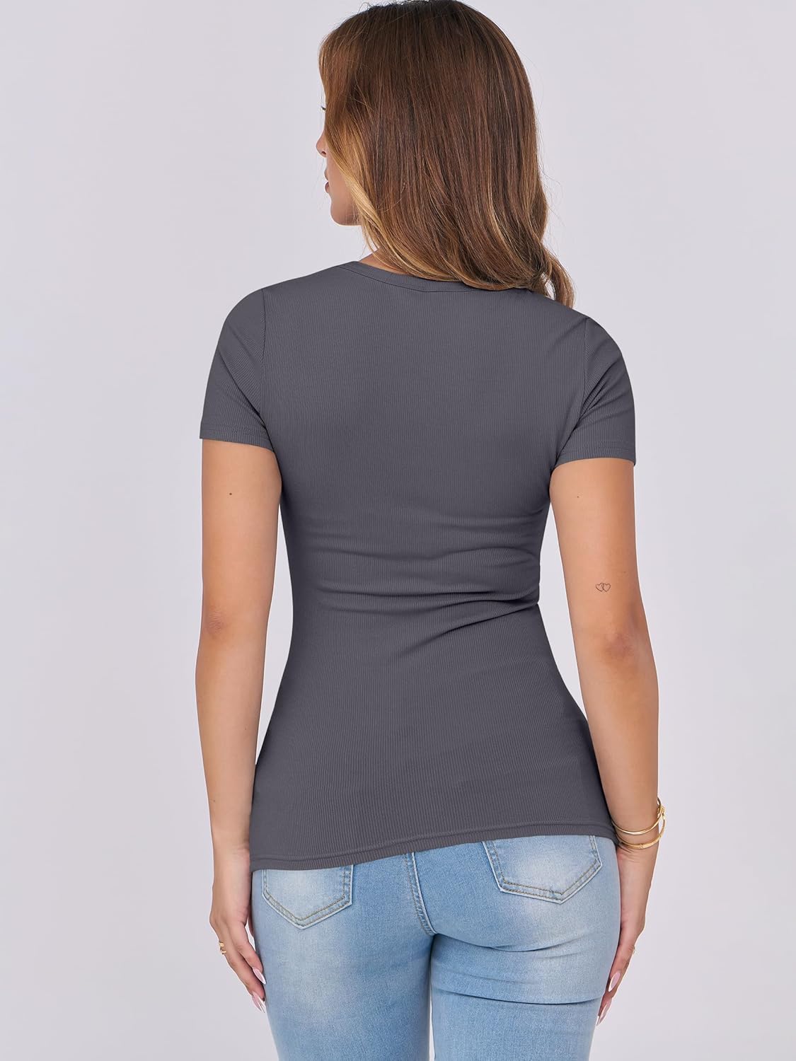 Mujeres Manga Corta Cuello Redondo Ajustado Camisas Verano Camiseta Básica Camiseta Prendas para el torso - Imagen 164 de 186