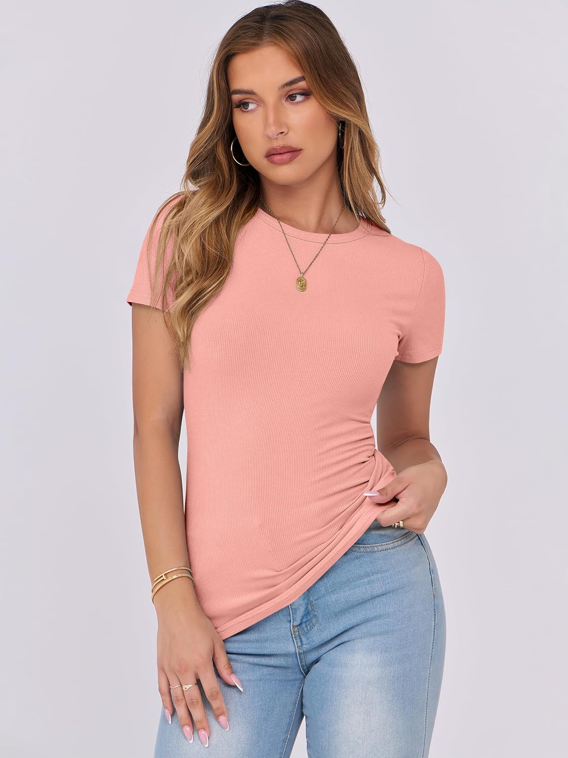 Mujeres Manga Corta Cuello Redondo Ajustado Camisas Verano Camiseta Básica Camiseta Prendas para el torso - Imagen 168 de 186