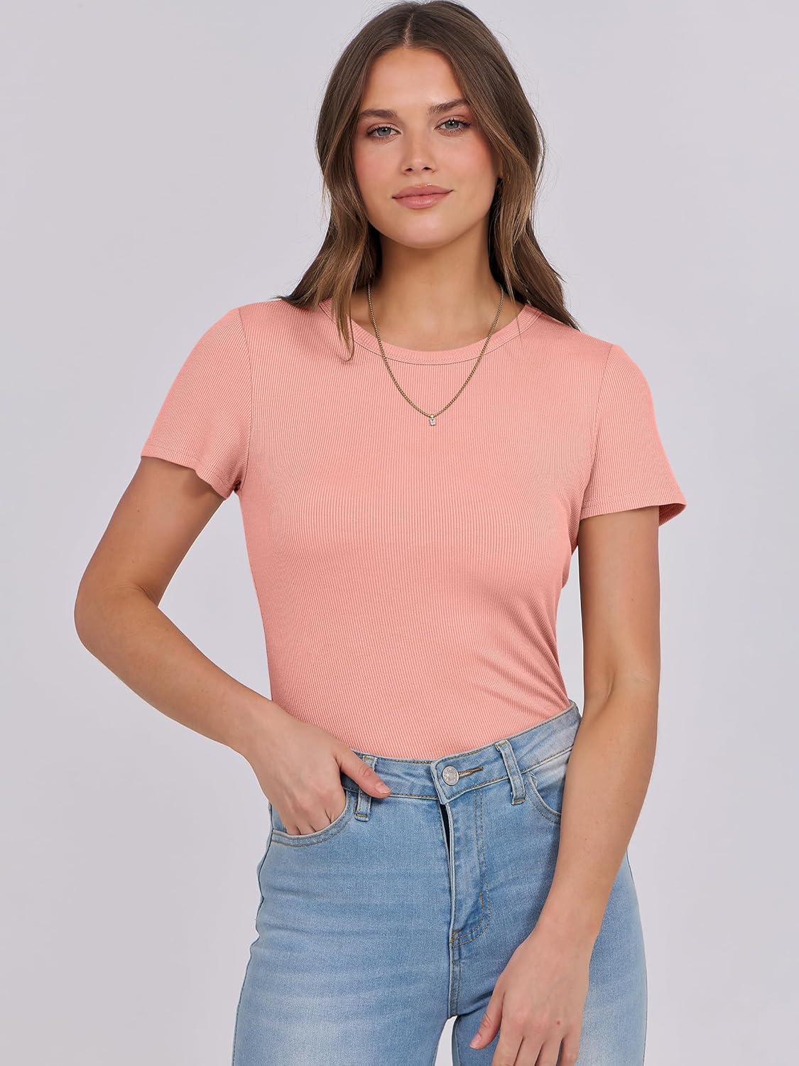 Mujeres Manga Corta Cuello Redondo Ajustado Camisas Verano Camiseta Básica Camiseta Prendas para el torso - Imagen 172 de 186