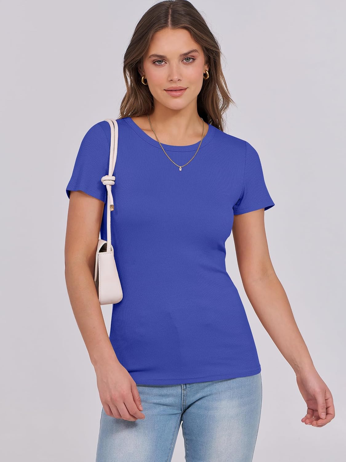 Mujeres Manga Corta Cuello Redondo Ajustado Camisas Verano Camiseta Básica Camiseta Prendas para el torso - Imagen 176 de 186