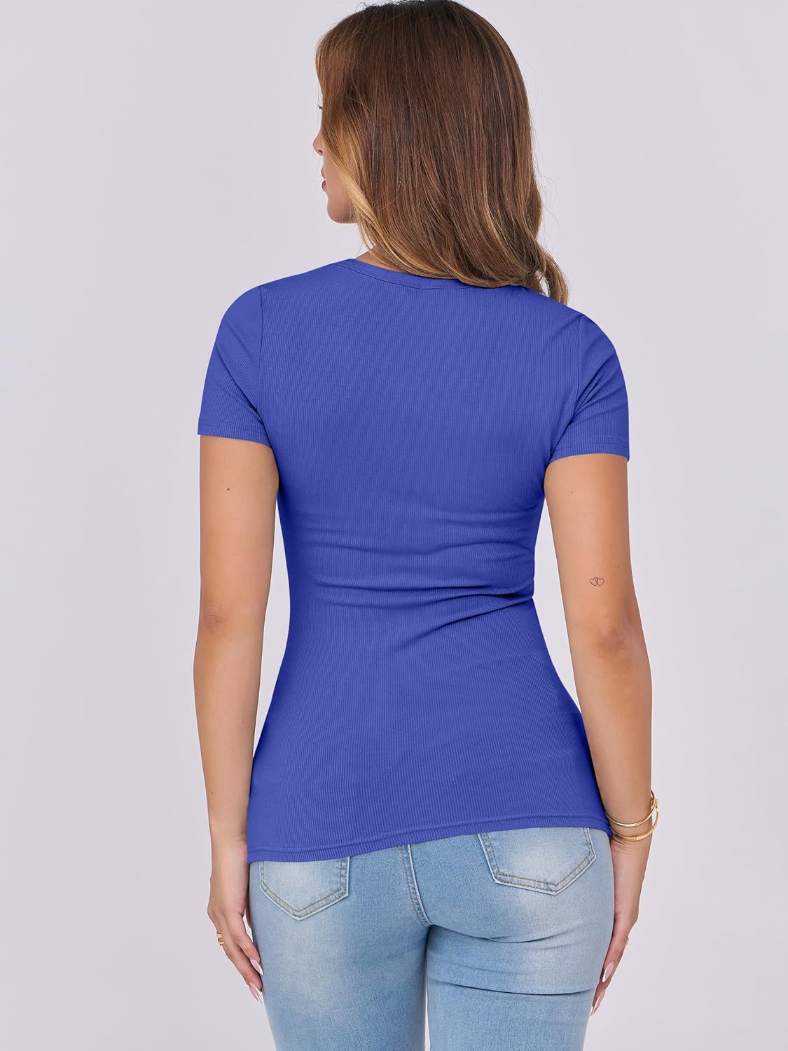Mujeres Manga Corta Cuello Redondo Ajustado Camisas Verano Camiseta Básica Camiseta Prendas para el torso - Imagen 178 de 186