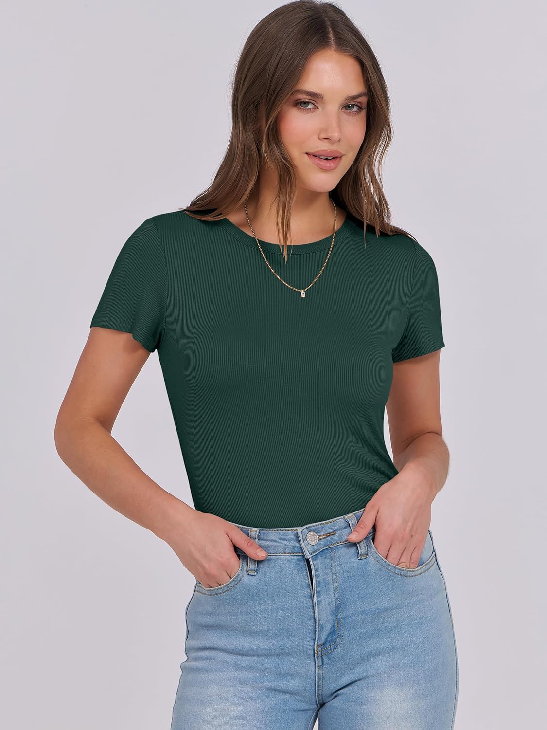 Mujeres Manga Corta Cuello Redondo Ajustado Camisas Verano Camiseta Básica Camiseta Prendas para el torso - Imagen 181 de 186