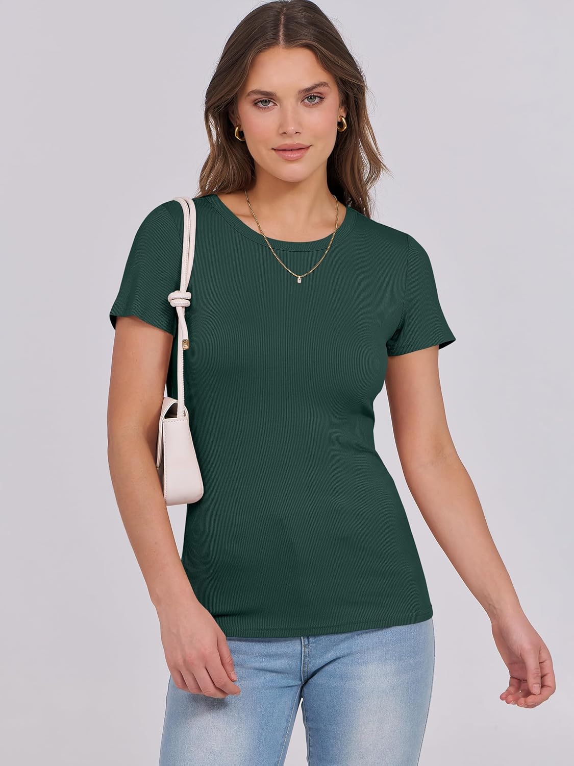 Mujeres Manga Corta Cuello Redondo Ajustado Camisas Verano Camiseta Básica Camiseta Prendas para el torso - Imagen 183 de 186