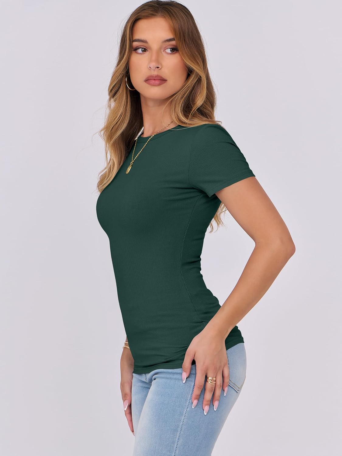Mujeres Manga Corta Cuello Redondo Ajustado Camisas Verano Camiseta Básica Camiseta Prendas para el torso - Imagen 184 de 186