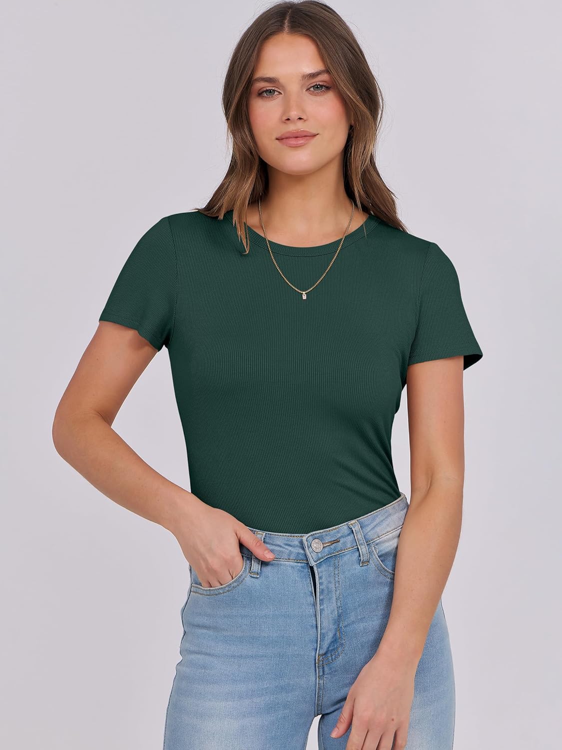 Mujeres Manga Corta Cuello Redondo Ajustado Camisas Verano Camiseta Básica Camiseta Prendas para el torso - Imagen 186 de 186