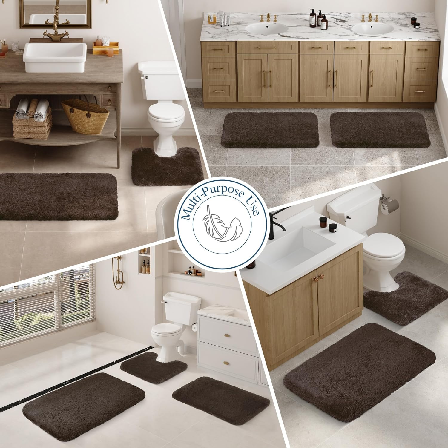 Badvorleger, rutschfeste Badematte wasserabsorbierend weich Shaggy Matte Vorleger für Dusche - Bild 239 von 290