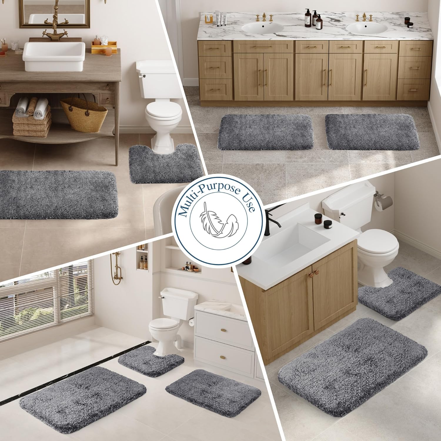 Badvorleger, rutschfeste Badematte wasserabsorbierend weich Shaggy Matte Vorleger für Dusche - Bild 250 von 290
