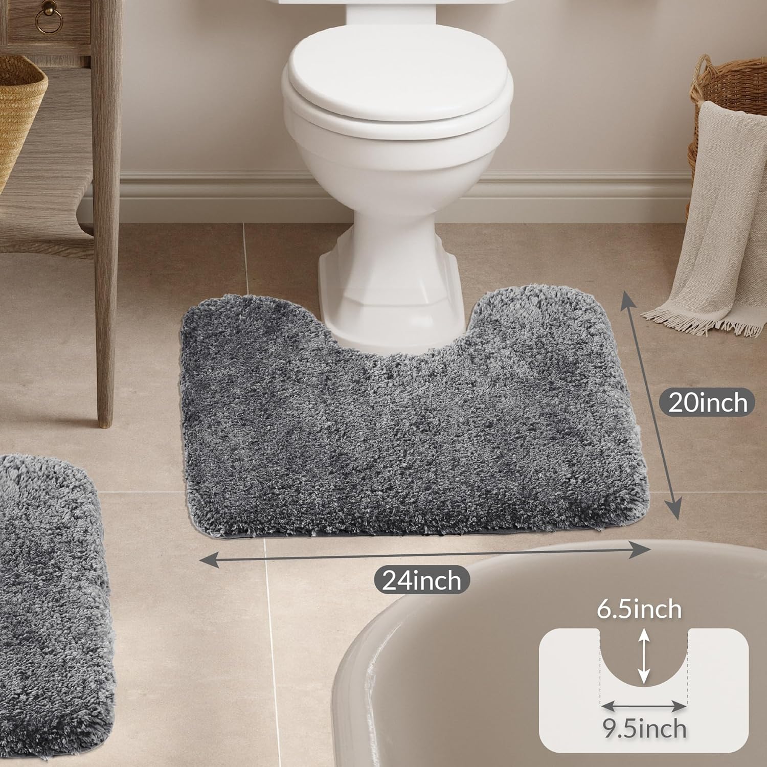 Badvorleger, rutschfeste Badematte wasserabsorbierend weich Shaggy Matte Vorleger für Dusche - Bild 255 von 290