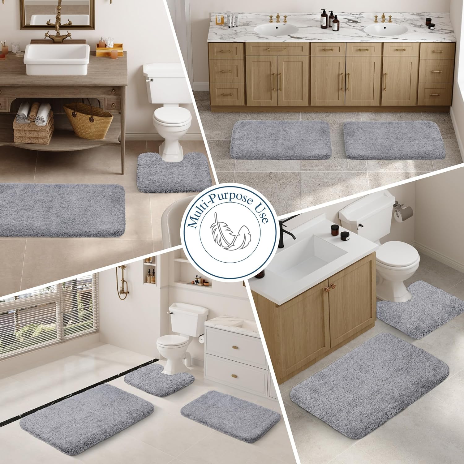 Badvorleger, rutschfeste Badematte wasserabsorbierend weich Shaggy Matte Vorleger für Dusche - Bild 284 von 290