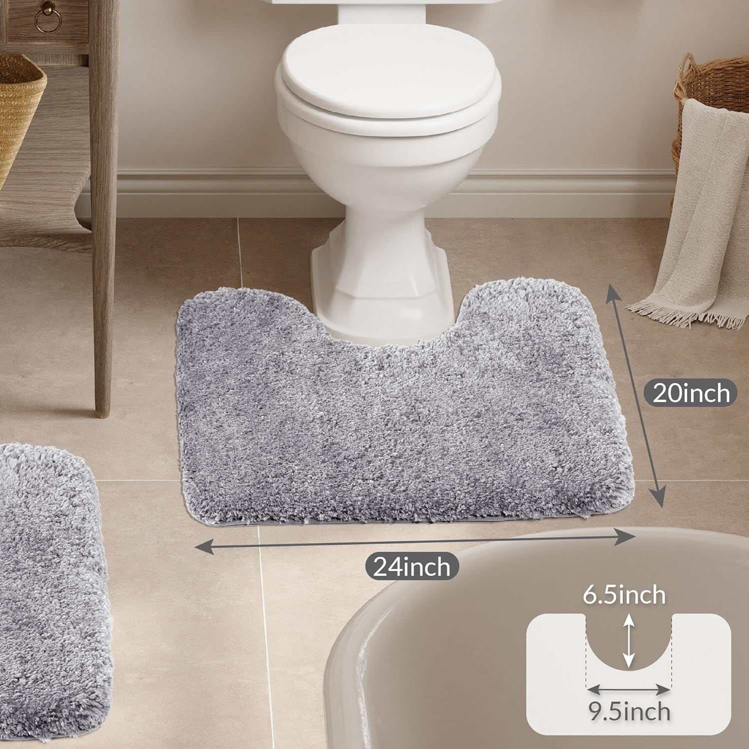 Badvorleger, rutschfeste Badematte wasserabsorbierend weich Shaggy Matte Vorleger für Dusche - Bild 289 von 290