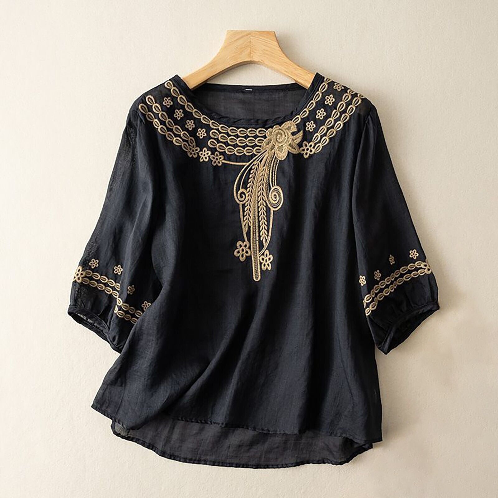 Damen Baumwolle Leinen Tunika Top Shirt Sommer Freizeit Baggy Uni Bluse Übergröße - Bild 20 von 31