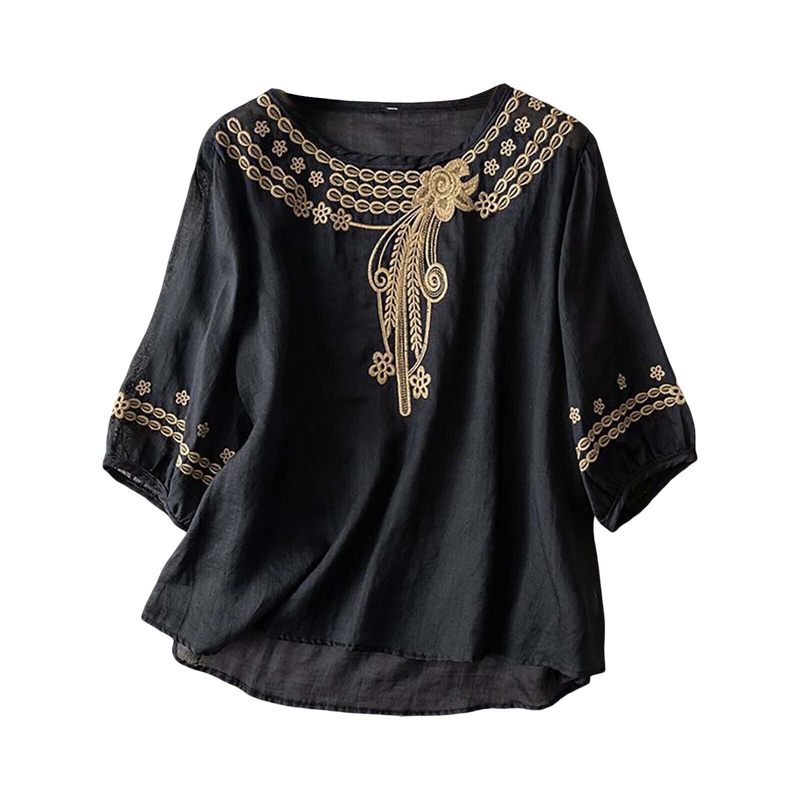 Damen Baumwolle Leinen Tunika Top Shirt Sommer Freizeit Baggy Uni Bluse Übergröße - Bild 21 von 31