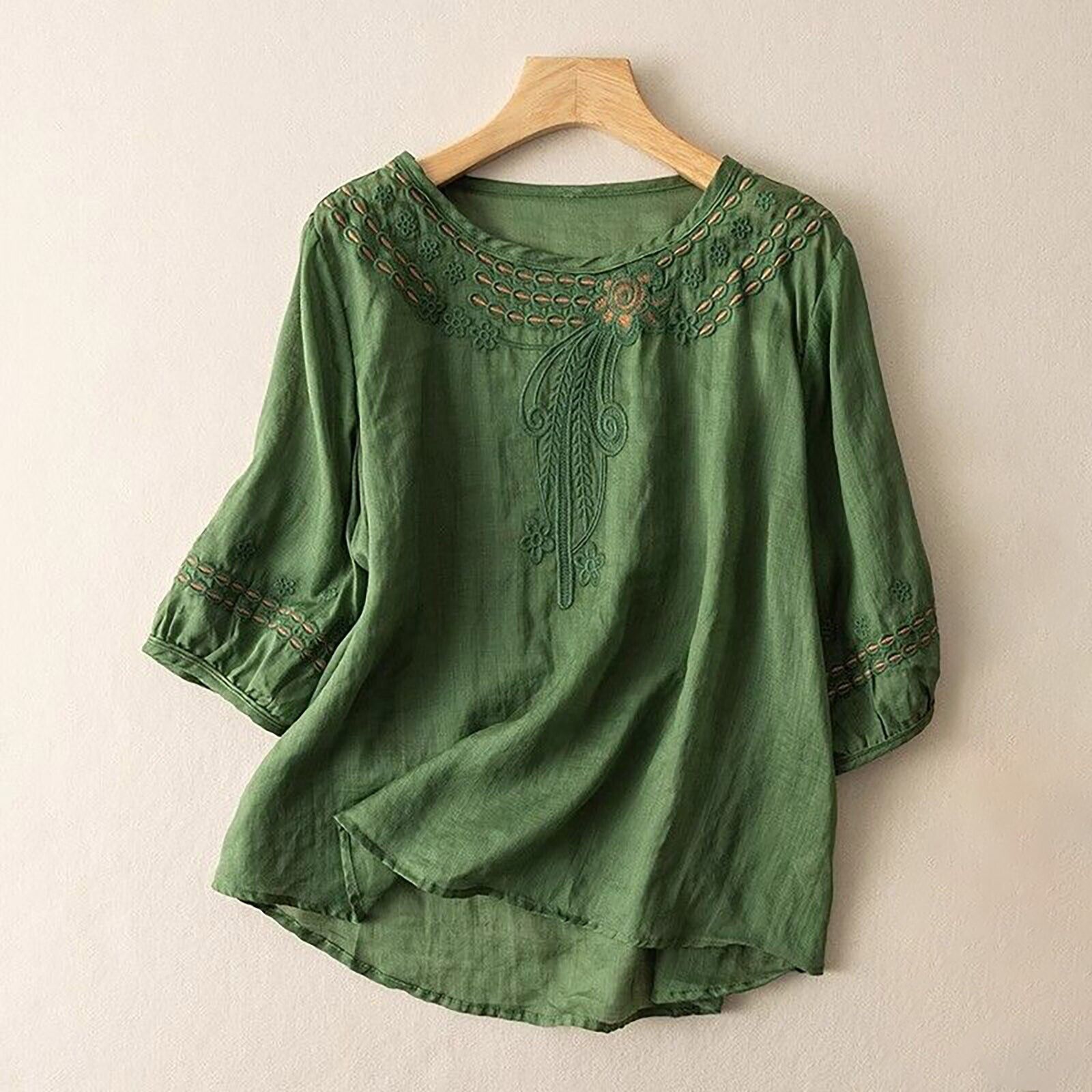 Damen Baumwolle Leinen Tunika Top Shirt Sommer Freizeit Baggy Uni Bluse Übergröße - Bild 26 von 31