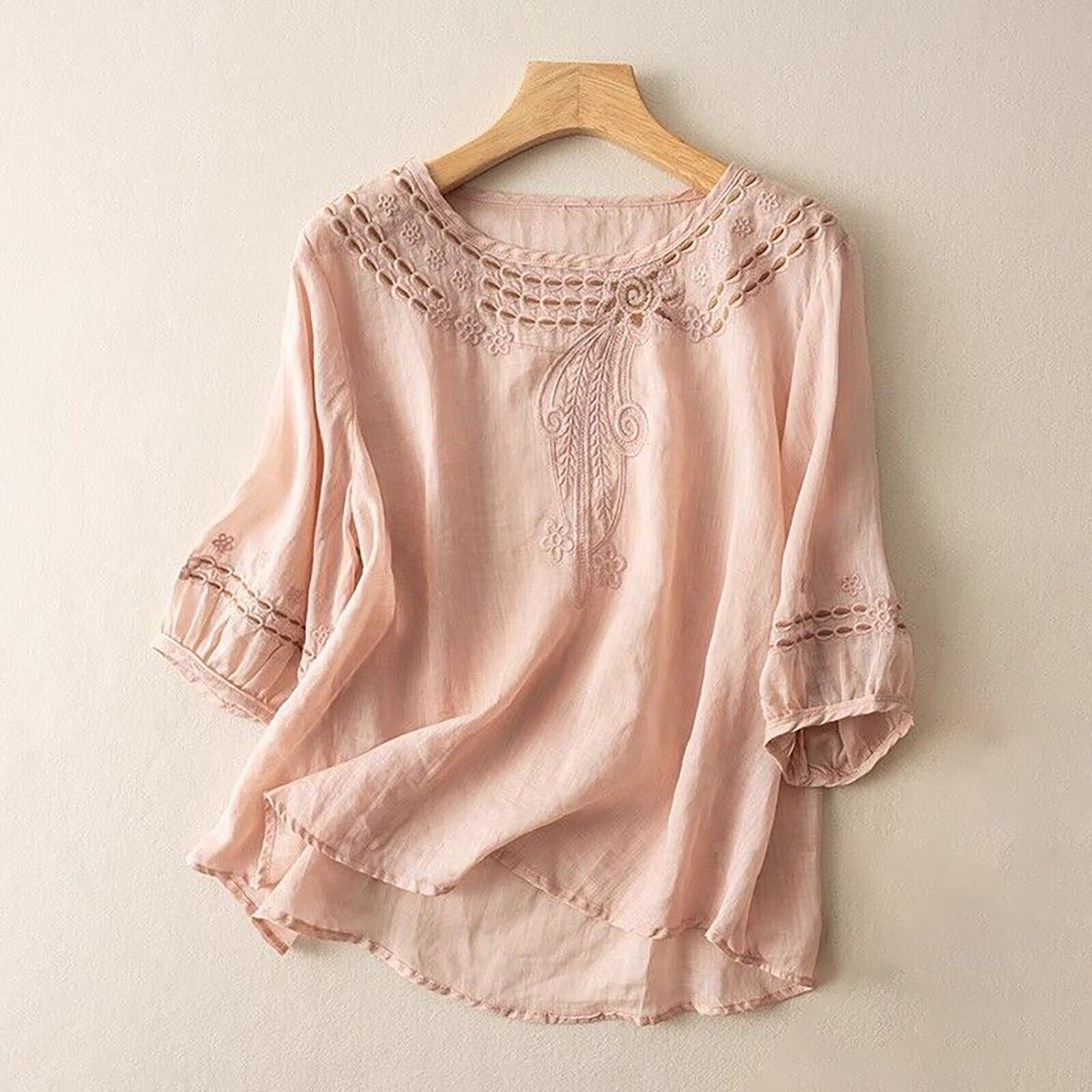 Damen Baumwolle Leinen Tunika Top Shirt Sommer Freizeit Baggy Uni Bluse Übergröße - Bild 23 von 31
