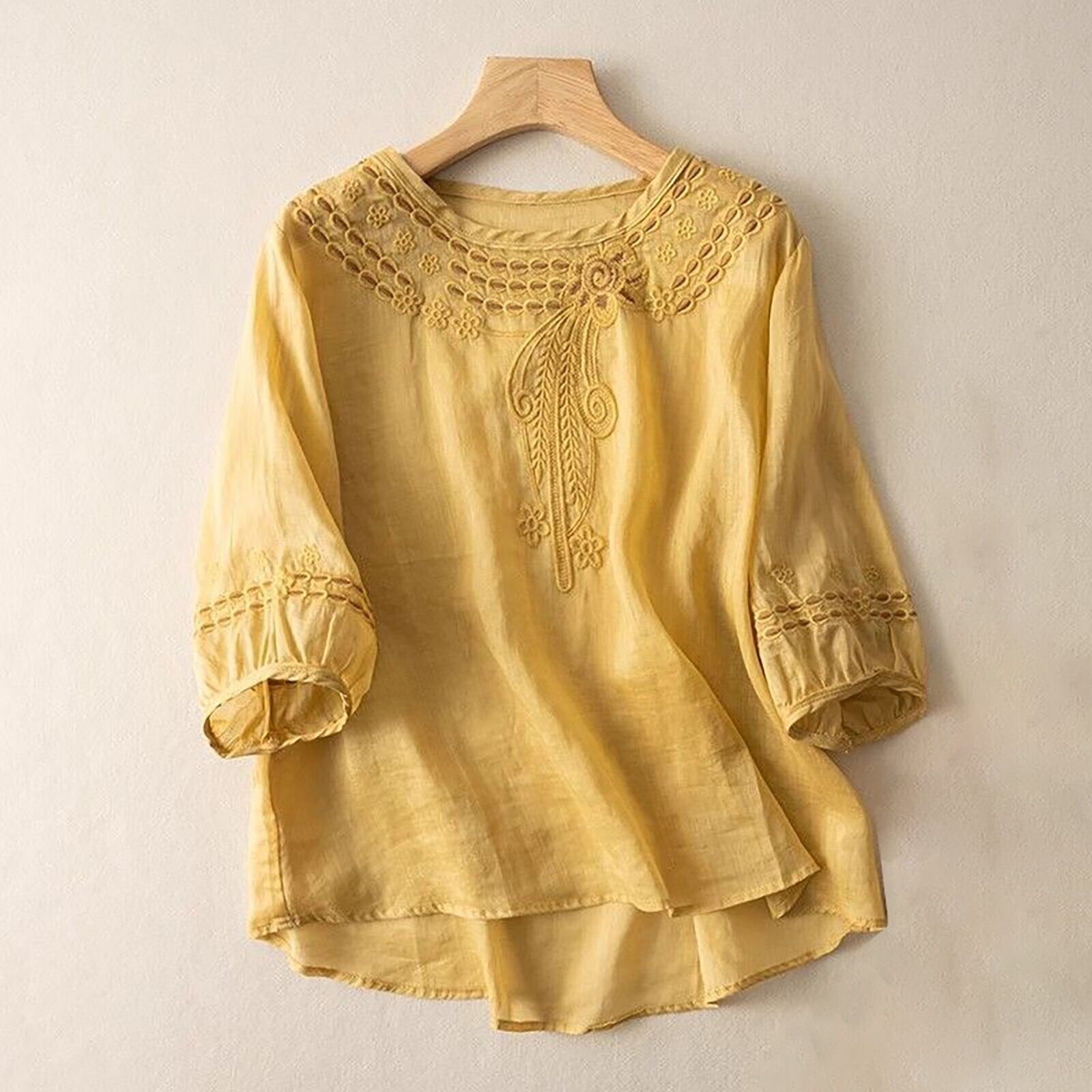 Damen Baumwolle Leinen Tunika Top Shirt Sommer Freizeit Baggy Uni Bluse Übergröße - Bild 29 von 31