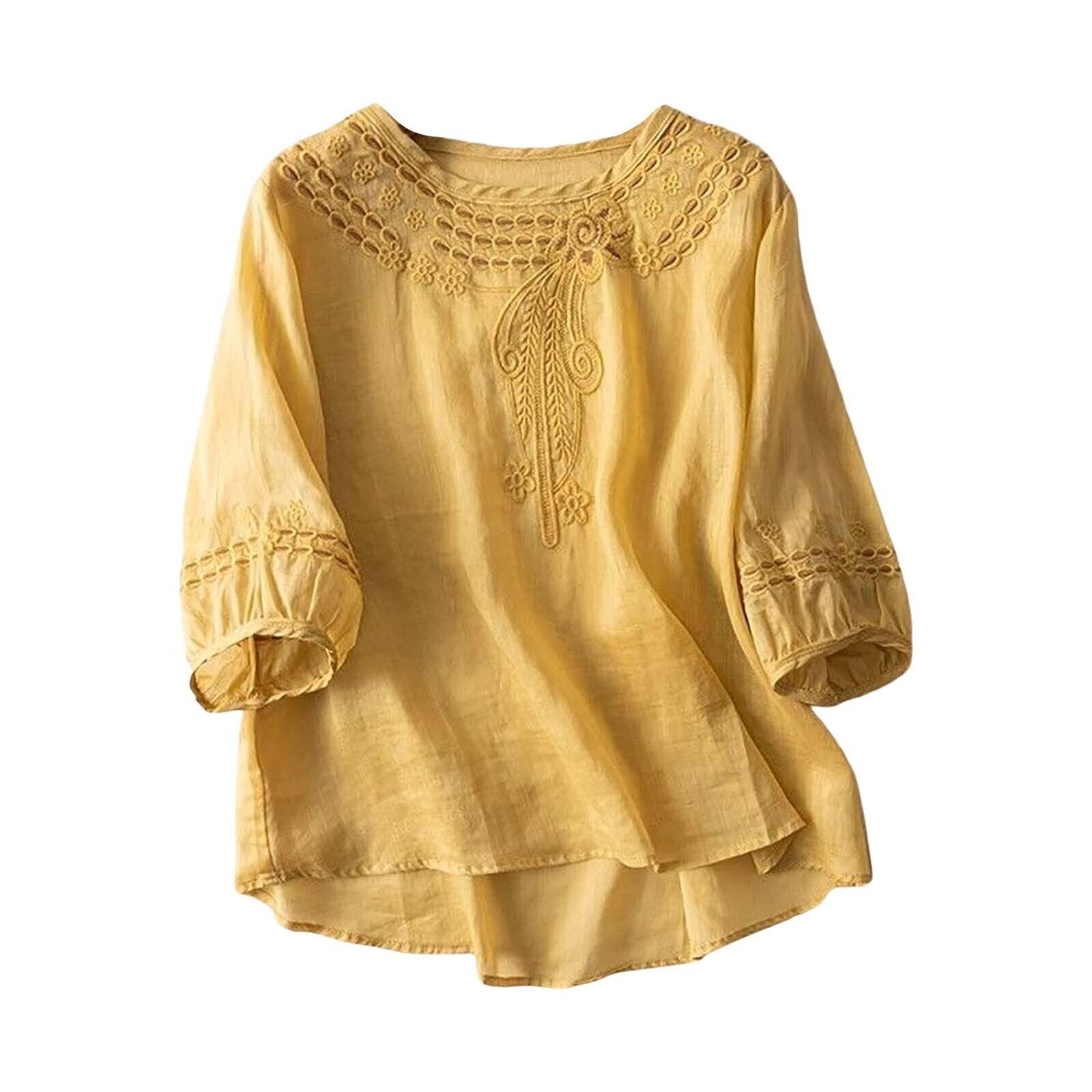 Damen Baumwolle Leinen Tunika Top Shirt Sommer Freizeit Baggy Uni Bluse Übergröße - Bild 30 von 31