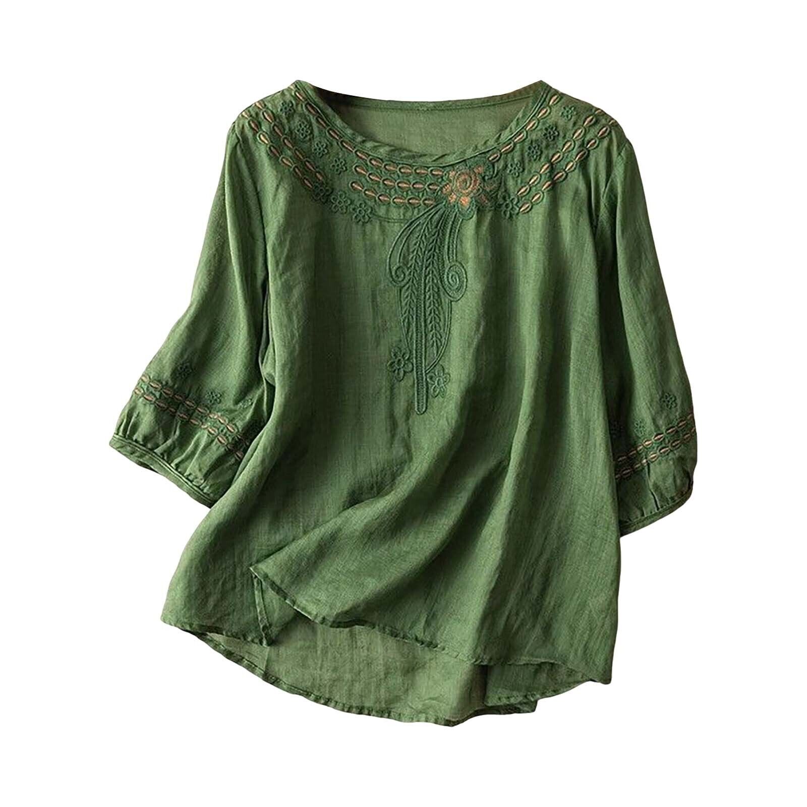 Damen Baumwolle Leinen Tunika Top Shirt Sommer Freizeit Baggy Uni Bluse Übergröße - Bild 27 von 31