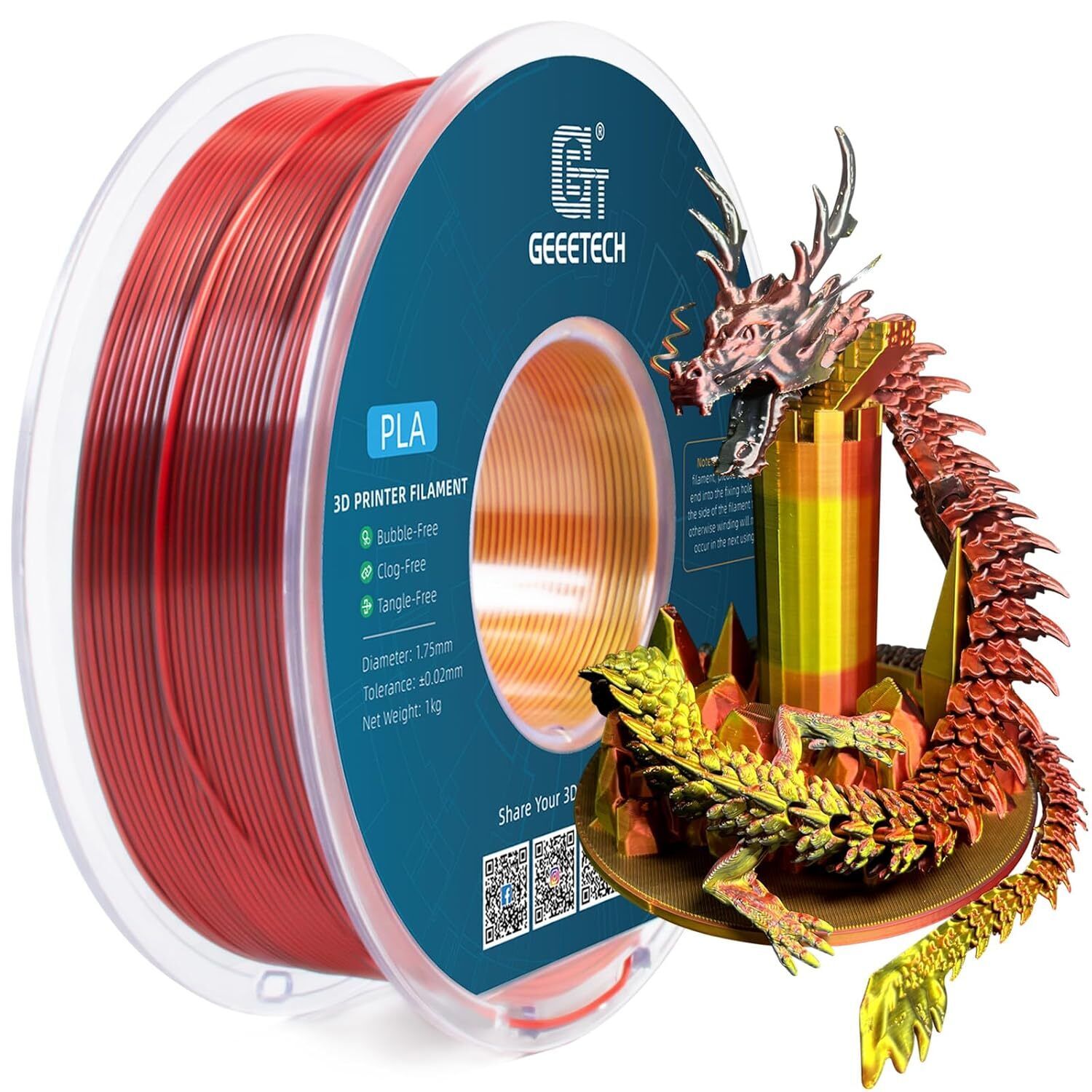 1KG 1.75MM GEEETECH Impression 3D Filament Multicolore PLA/ABS+/PETG/TPU/Résine - Bild 234 von 274