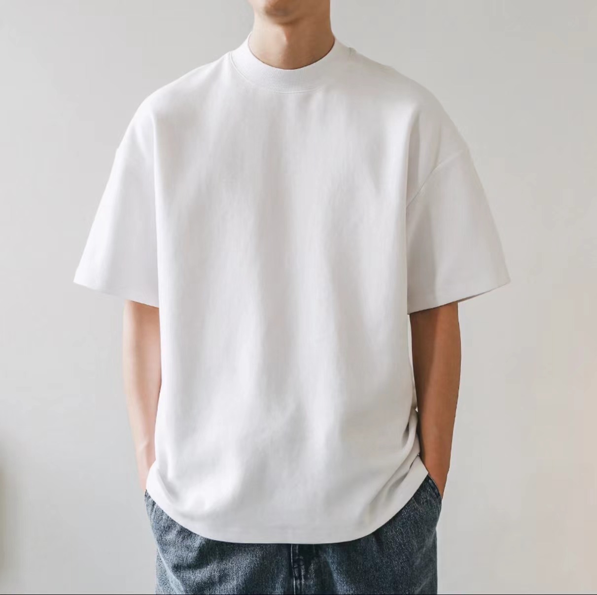 New Men's Plus Size Oversized Cotton T-Shirt Blank Retro Solid White Tee