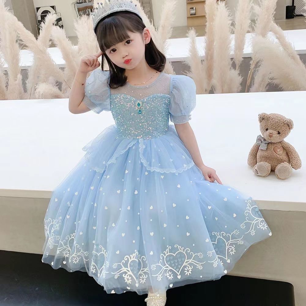 Kids Girls Elsa Princess Summer Birthday Party Tutu Fancy Lace Dress 2-8 Years