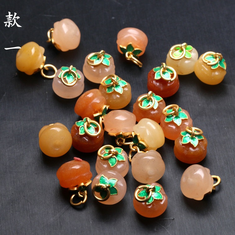 Natural Golden Silk Jade Persimmon Small Pendant “事事如意” Diy Jewelry Accessories