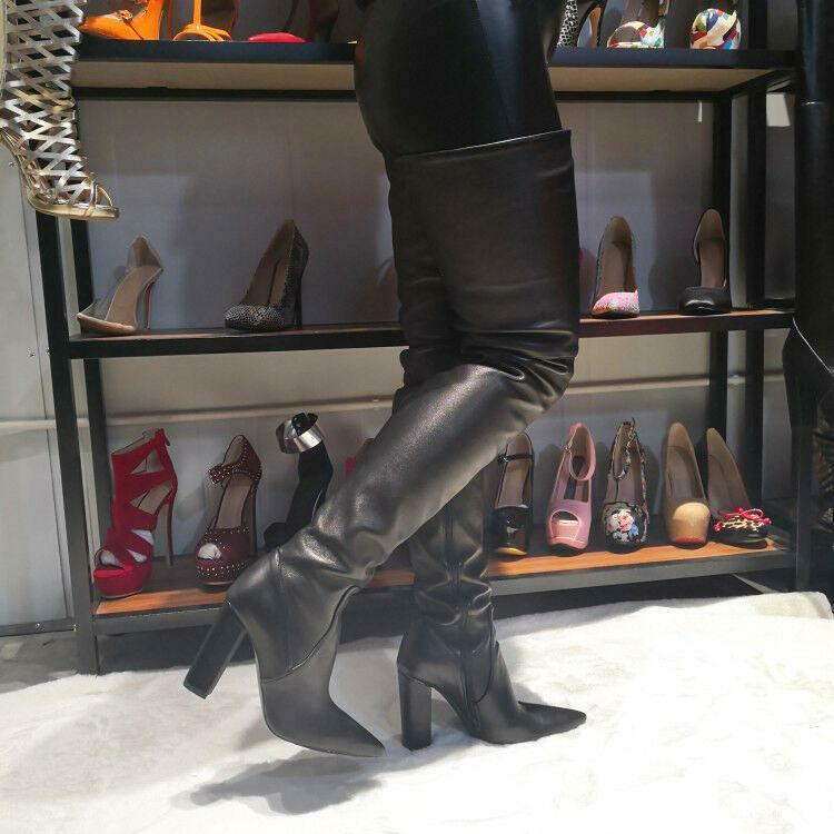 New Chic Women Over the Knee Boots Pointy Toe Chunky Heel Shoes Woman Size 4-15 - Picture 14 of 15