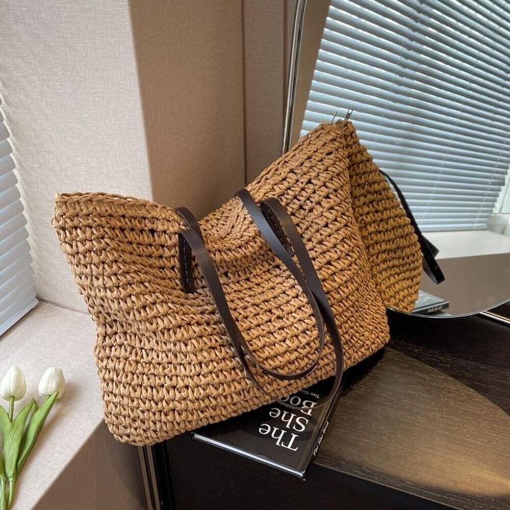 Luxury Beach Shopping Large Capacity Woven Tote Bags Simple Style Tote Bags