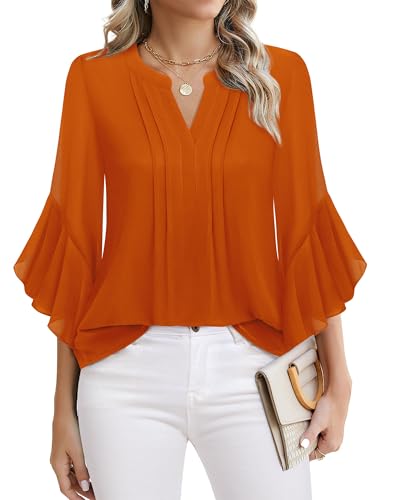 Womens 3/4 Sleeve Tops Dressy Casual Business Work Blouses Chiffon Office Shirts - Picture 26 of 30