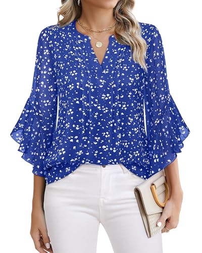 Womens 3/4 Sleeve Tops Dressy Casual Business Work Blouses Chiffon Office Shirts - Picture 28 of 30